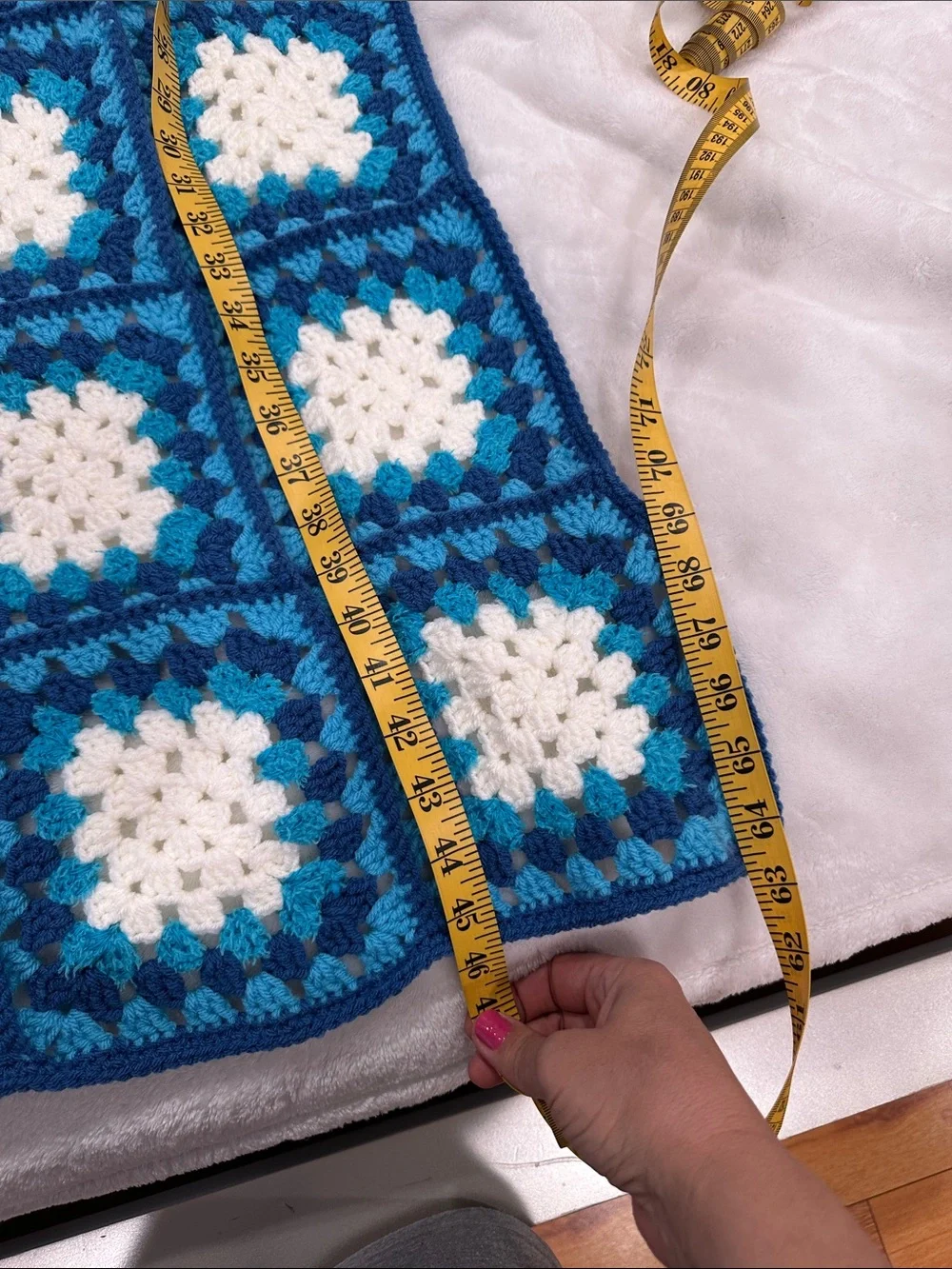 Handmade by “Anushikk” Blue & White Crochet Granny Square Throw Blanket